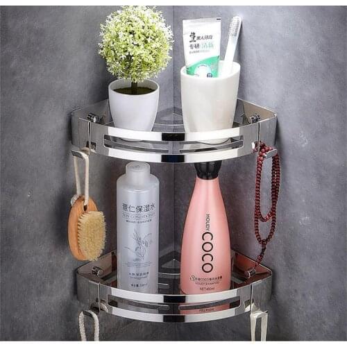 304 Stainless Steel Bathroom Shelves Silver Bathroom Accessories Shower Corner Shelf Shampoo Storage Rack Bathroom Basket Holder