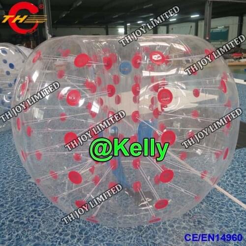 Free air shipping red and blue dots inflatable bubble ball, 1.2m/1.5m dia inflatable body bumper ball football bumper ball
