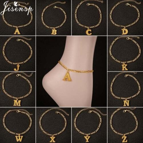 Jisensp Minimalist Fashion Letter Anklets Bracelet for Women A-Z Alphabet Anklets Female Leg Foot Chain Bohemian Jewelry Gift
