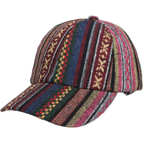 Womens Colorful Fashion Boho Hippie Hat Mens Retro Baseball Cap Striped Geometric Pattern