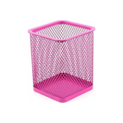 Metal Mesh Pen Pencil Eraser Stationery Holder Container Fuchsia