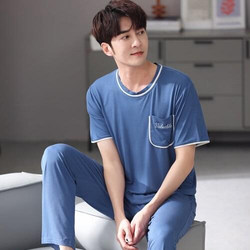 Modal mens Sleepwear Summer Sleep tops pants Pajamas male pijama verano ensembles homme pijama hombre conjuntos masculinos Free