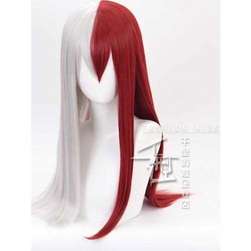 My Hero Academia Todoroki Shoto Women Long Wig Cosplay Costume Boku no Hero Academia Red and White Hair Halloween Party Wigs