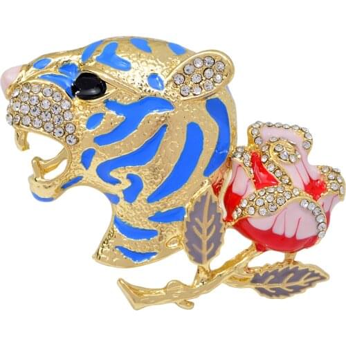 CINDY XIANG New Arrival Enamel Tiger Head And Rose Flower Brooch Pins For Men 2021 Cute Animal Leopard Brooches Party Jewelry