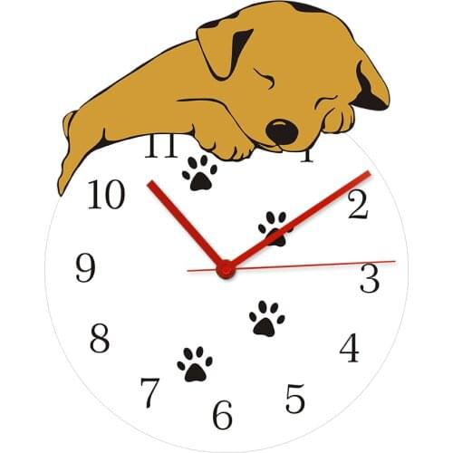 Puppy Taking A Snap Paws Wall Art Home Decor Funny Sleeping Dog Round Wall Clock Battery Operated Quartz Analog Quiet Wall Watch