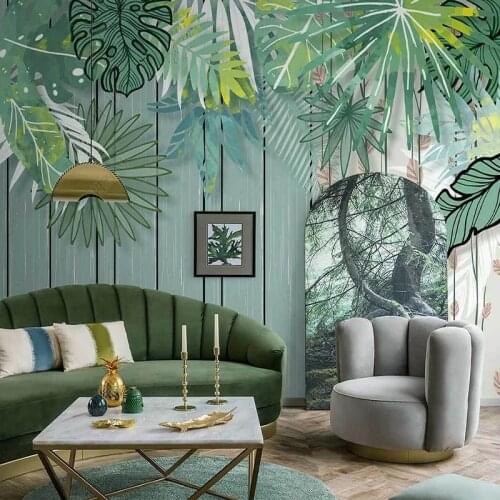 Custom Any Size Mural Wallpaper Modern Nordic Ins 3D Hand-painted Abstract Tropical Plants Leave Background Wall Papel De Parede
