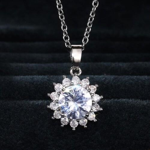 JK Delicate Crystal Sunflower Pendant Necklaces Women Brilliant Cubic Zirconia Wedding Necklace High Quality Fashion Jewelry