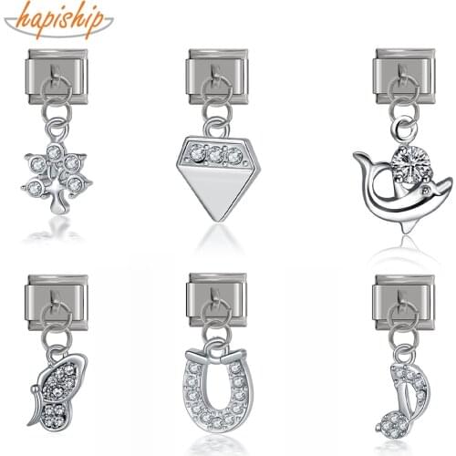 Hapiship 2021 Original Daisy Butterfly Tree Dolphin Notes. Italian Charm Fit 9mm Bracelet Stainless Steel Jewelry Making DJTop20