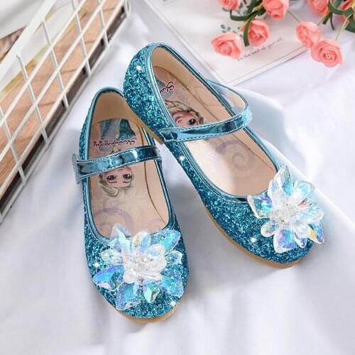 Disneys new baby childrens Frozen elsa shoes girls princess shoes girls rhinestone shoes Flat bottom anti-skid