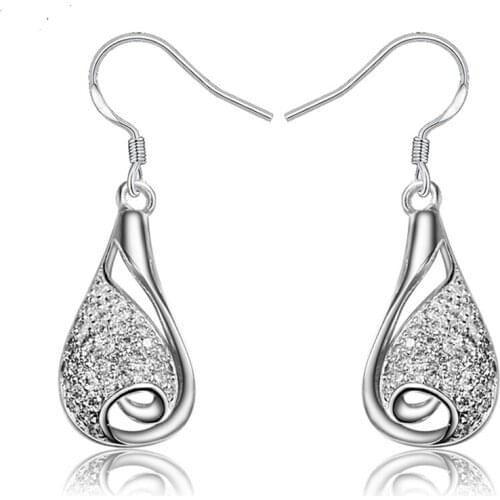 New 925 Sterling Silver Earrings Water Drop Zircon Crystal Earrings Woman Jewelry Gift