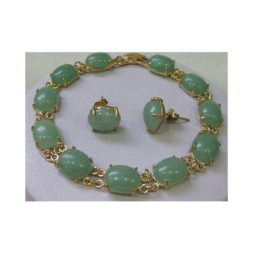 New jewelry Gracious green jade bracelet earring sets