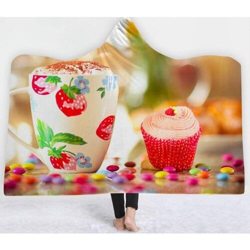 Dessert Cake Candy Hooded Blanket Sherpa Fleece Sweet Wearable Plush Throw Blanket on Bed Sofa