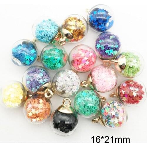 BULK 20 Clear Glass Ball Planner Charm | Pendants Iridescent "star" Star Confetti Sequin Glitter Crystal Globe Ball Charms
