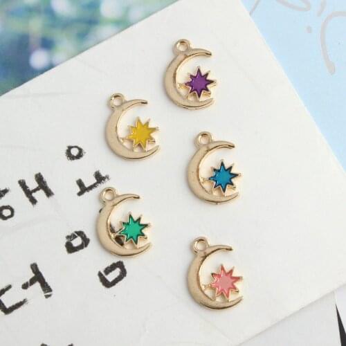 Wholesale 20PCS/Lot 2019 New Oil Drop Charms Moon&Star Enamel Charms Pendant For Bracelet Necklace Jewerly Accessories diy