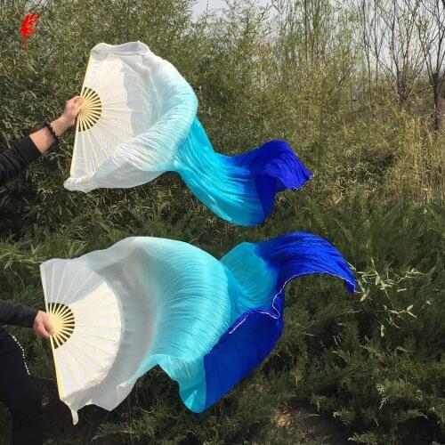 Wholesale dyed 100% pure natural silk fan veils for belly dance sexy 180cm long silk fan for dancer show on the stage A pair