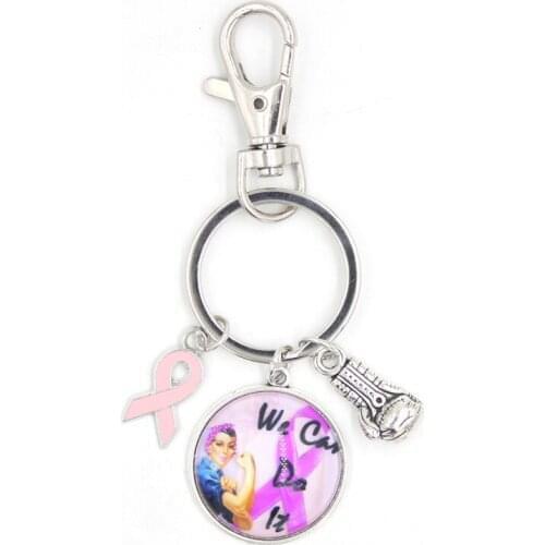 Wholesale Breast Cancer Jewelry We can do it Fighting Box Glove Pink Ribbon Charms Key Chain Breast Cancer Keyrings Gifts