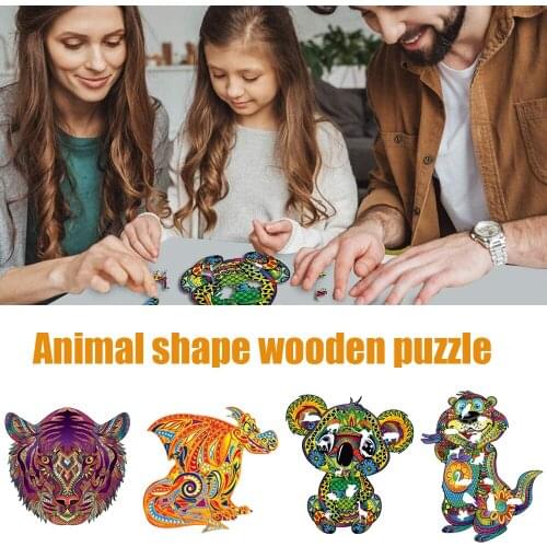Unique Wooden Jigsaw Puzzles Mysterious Wolf 3D Animal Puzzle for Adults Kids Educational Fabulous Gift Interactive Games Toy