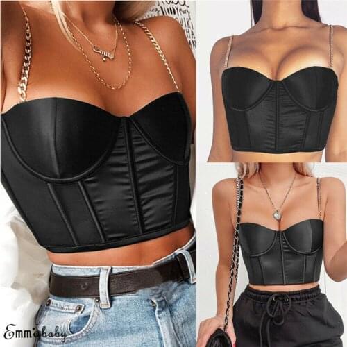 Sexy Chain Spagetti Strap Camisole for Women Summer Solid Color Vest Tank Tops Sexy Lady Low-cut Padded Short Camis Clubwear