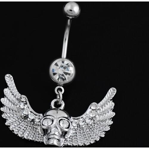 Flying Skull Belly Ring Navel Piercing Nombril, Punk Wing Belly Button Rings Sexy Belly Piercing Ombligo Navel Piercings