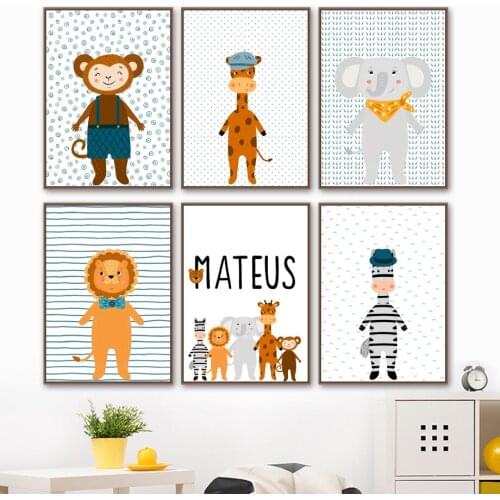 Safari Monkey Elephant Zebra Lion Zebra Mateus Wall Art Canvas Painting Nordic Posters And Prints Wall Pictures Kids Room Decor