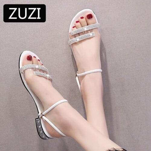 ZUZI 2021 Plus PVC Rhinestone Size 35-40 New Fashion Sandals Women Shoes Fashion Flat Sandals Summer Rhinestone Ladies Shoes