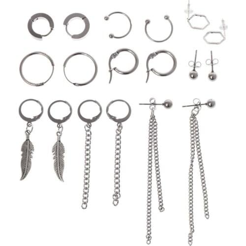9 Pairs/Set Chain Earrings Stainless Steel Pendant Dangle Decoration Charms Unisex Women Men Personality Jewelry Chains