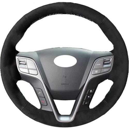 Car Styling Black Alcantara Leather Suede Car Steering Wheel Cover for Hyundai Santa Fe 2013 2014 2015 2016 Ix45 Car Accessories
