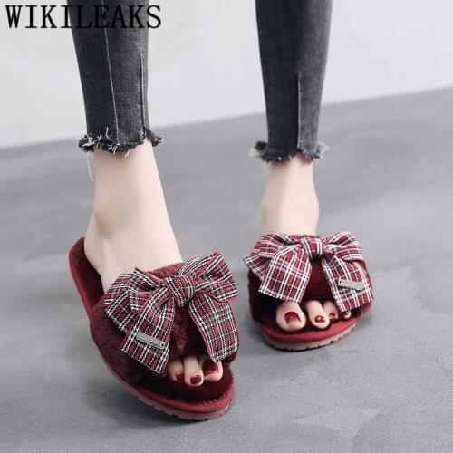 Bedroom Slippers White Fur Slippers Slippers Women Plush Home Shoes Womens Slippers Indoor Furry Slides for Womens Shoes Flat