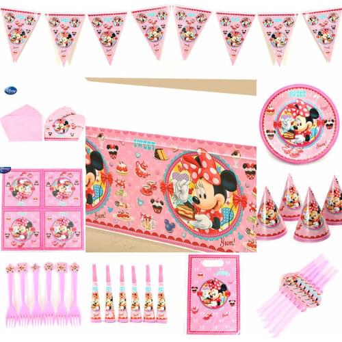 Minnie Mouse Theme beautiful Disposable Birthday Party Decorations Kids Girl Party Supplies Decoration Tableware Set