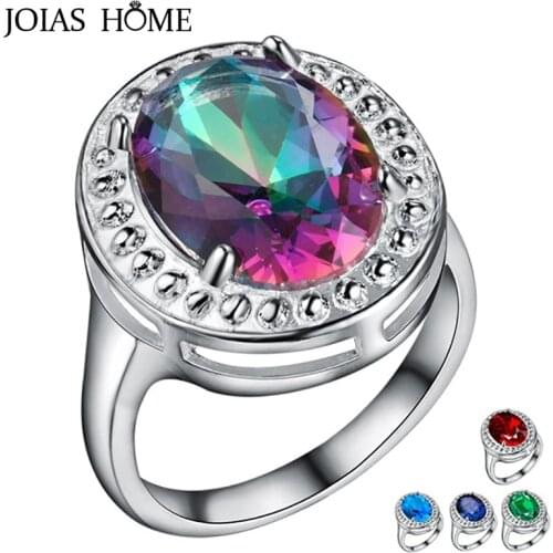 JoiasHome Classic Silver 925 Ring For Charm Women Mystic Topaz Ring Rainbow Topaz Silver 925 Fine Jewelry Anniversary Gift