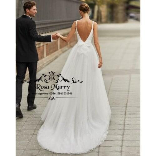 Princess Backless White A Line Wedding Dresses Plus Size Tulle Knot Bow Boho Beach Country Vestido De Novia Cheap Bridal Gowns