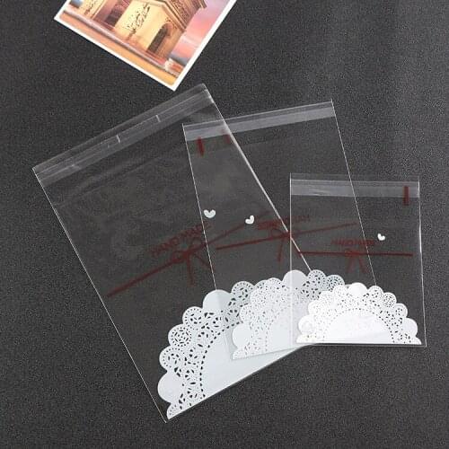 100pcs/lot Lovely Lace Print Plastic Gifts Bags Cookie Packaging Self-adhesive for Biscuits Candy Cake Package Party supplies