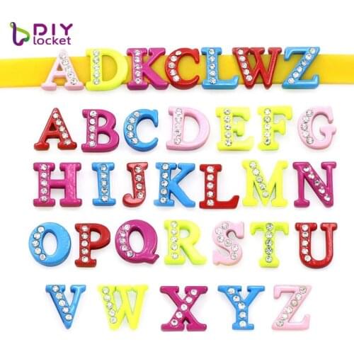 1300Pcs colorful half Rhinstone Slide letter charms A-Z English Alphabet Fit For 8mm wristband bracelet LSSL026*1300