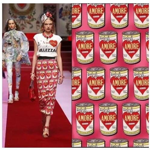 African fabric Super Strech Satin Woven Mulberry Silk Fabric For Sewing Material For Dress Red Cans Print tissu au metre telas