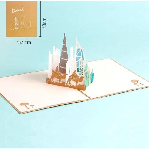 3D Laser Cut Handmade Modern Dubai City Architecture Paper Festival Blessing Greeting Card Business Creative Gift Souvenir