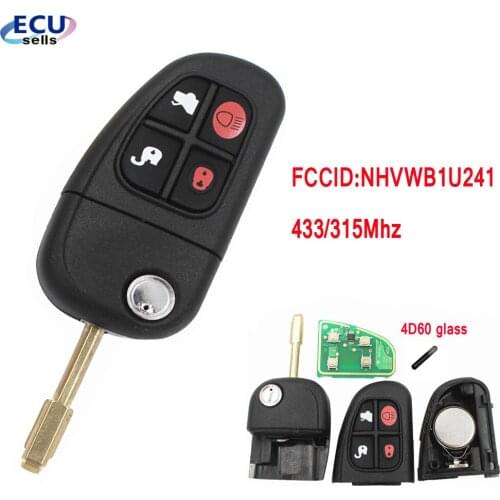 4 Bottons Car Auto Flip Remote Key for Jaguar X-Type S-Type 1999-2009 XJ XJR 2002-2008 433MHz/315Mhz 4D60 chip NHVWB1U24