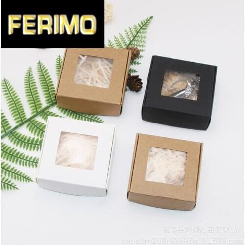5pcs Kraft Paper with Window Candy Chocolate Box Small Cake Gift Packaging Box Bags Wedding Party Decoration Handmade Soap Box