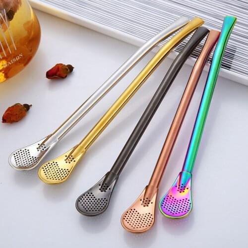 5 Pcs Tea Spoon Set Stainless Steel Metal Straw 15.7cm Drinking Tea Yerba Mate Straw Gourd Bombilla Filter Spoon Filter pipette