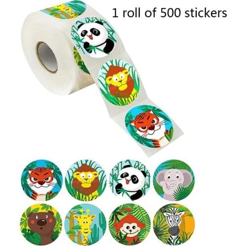 500Pcs/Roll Cartoon Animals Stickers Creative Adhesive Tape Colorful Children Teacher Reward Sticker Stationery Gifts