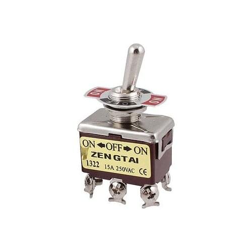 AC 250V 6A 6 Screw Terminals ON/OFF/ON DPDT Toggle Switch