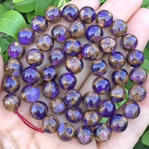 Natural Stone Purple Cloisonne Gold Sand Beads Loose Spacer Rondelle Beads For Jewelry Making 4/6/8/10MM Diy Necklace Bracelet