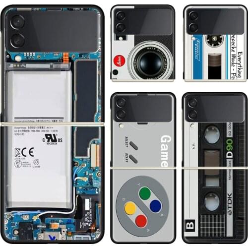 Phone Case For Samsung Galaxy Z Flip 3 5G Black Hard Cover ZFlip 3 Luxury Shockproof Bumper Cases Fundas Camera Cassette Music