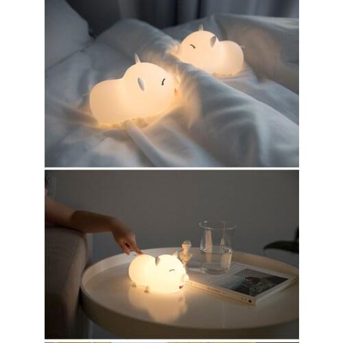Color LED Pig Night Light Touch Sensor USB Rechargeable Cartoon Animal Bedroom Bedside Light Children Drop shipping