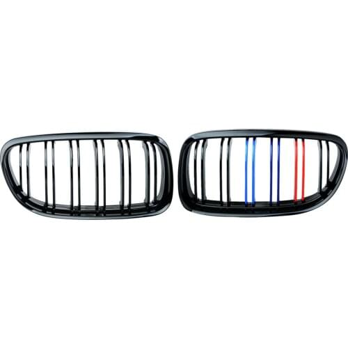 For BMW E90 Pair of Gloss Black M-color Car Front Grille Grilles with Double Line 2007 2008 2009 2010 2011 2012
