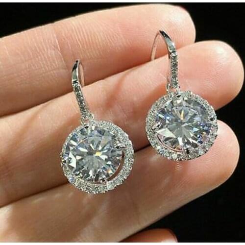 Huitan Classic Round Drop Earrings for Women Luxury Silver Color Full Paved Shiny CZ Stone Versatile Female Earrings Jewelry