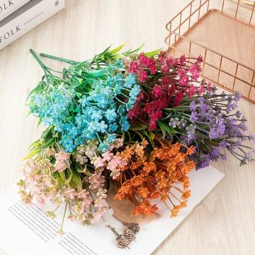 Innovative Function 5 Fork Blue Plastic Grass Trending Flower Heads Artificial flower