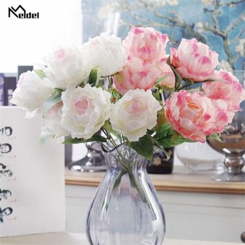 Meldel Wedding Bouquet Bridesmaid Bouquet 7 Heads Artificial Silk Peony Flower Pink Posy Office Home Decoration Wedding Supplies