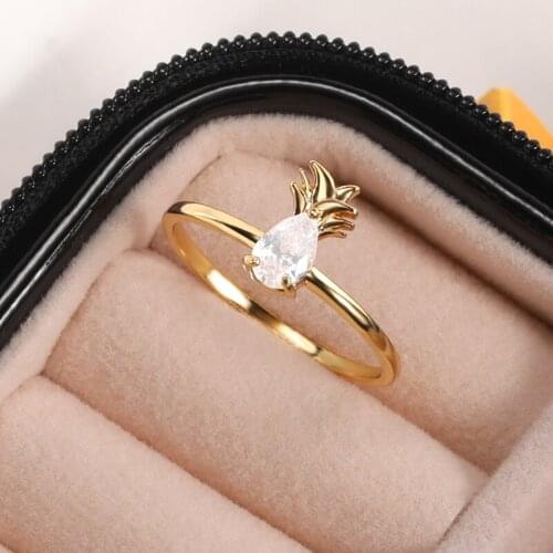 Fashion Crystal Ring Set Pineapple Ring Stainless Steel Leaf Add Large Gems Perfect Jewellery Just Gift For Elegant Romantic You
