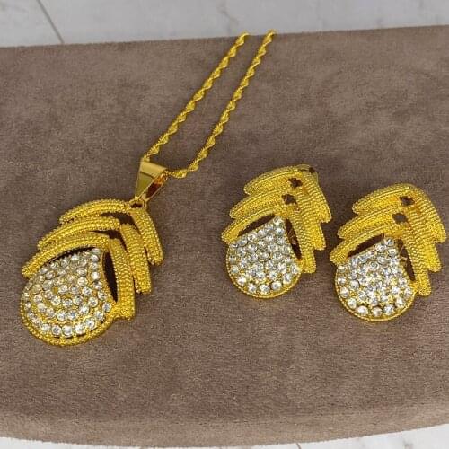 Conjuntos de joyería nupcial Africana chapada en oro de 24K para mujer, collar, pendientes, pulsera, regalos del anillo conjunto