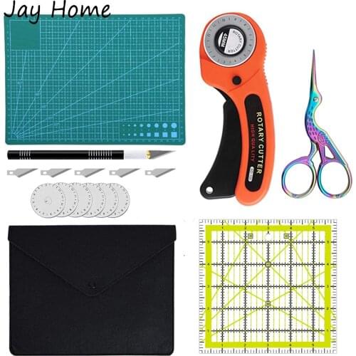 7PCS Rotary Cutter Tool Kit 45mm Rotary Cutter with Cutting Mat & Carving Knife & Sewing Scissors & Patchwork Ruler for Sewing